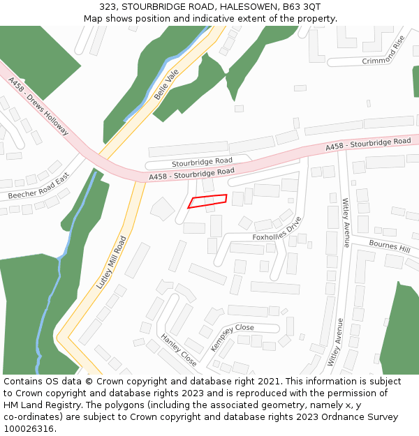 323, STOURBRIDGE ROAD, HALESOWEN, B63 3QT: Location map and indicative extent of plot