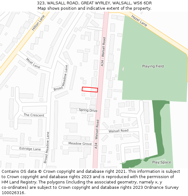 323, WALSALL ROAD, GREAT WYRLEY, WALSALL, WS6 6DR: Location map and indicative extent of plot