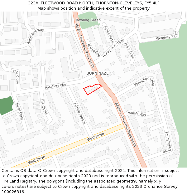 323A, FLEETWOOD ROAD NORTH, THORNTON-CLEVELEYS, FY5 4LF: Location map and indicative extent of plot