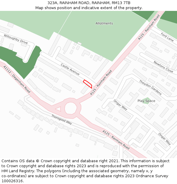 323A, RAINHAM ROAD, RAINHAM, RM13 7TB: Location map and indicative extent of plot