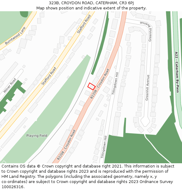 323B, CROYDON ROAD, CATERHAM, CR3 6PJ: Location map and indicative extent of plot