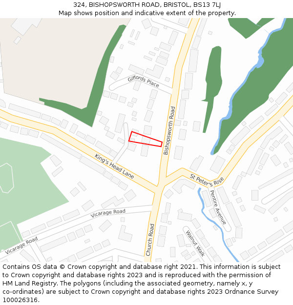 324, BISHOPSWORTH ROAD, BRISTOL, BS13 7LJ: Location map and indicative extent of plot