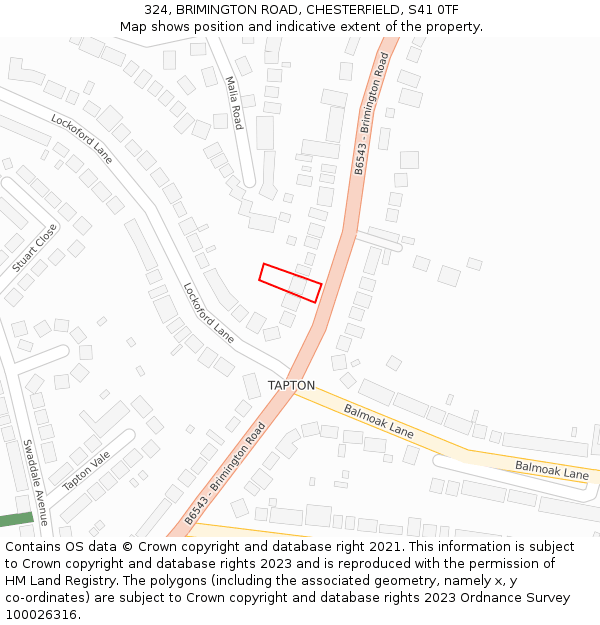 324, BRIMINGTON ROAD, CHESTERFIELD, S41 0TF: Location map and indicative extent of plot