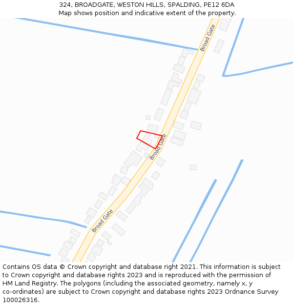 324, BROADGATE, WESTON HILLS, SPALDING, PE12 6DA: Location map and indicative extent of plot