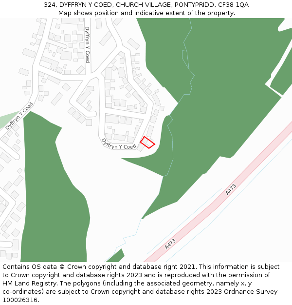 324, DYFFRYN Y COED, CHURCH VILLAGE, PONTYPRIDD, CF38 1QA: Location map and indicative extent of plot