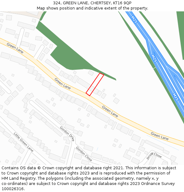 324, GREEN LANE, CHERTSEY, KT16 9QP: Location map and indicative extent of plot