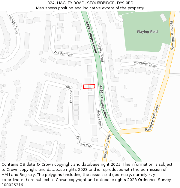 324, HAGLEY ROAD, STOURBRIDGE, DY9 0RD: Location map and indicative extent of plot