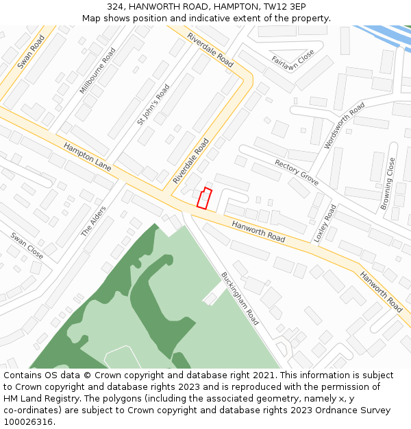 324, HANWORTH ROAD, HAMPTON, TW12 3EP: Location map and indicative extent of plot