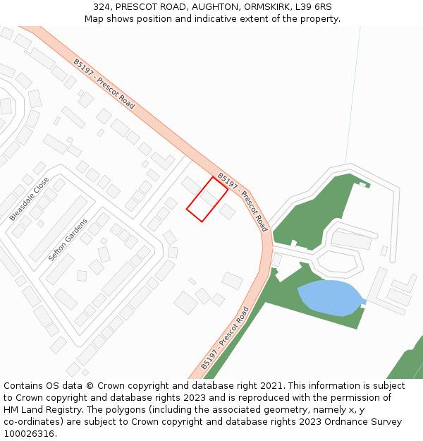 324, PRESCOT ROAD, AUGHTON, ORMSKIRK, L39 6RS: Location map and indicative extent of plot