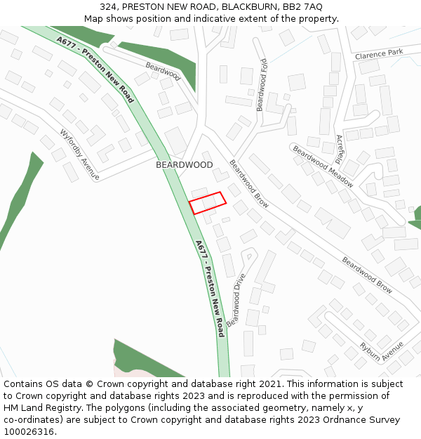 324, PRESTON NEW ROAD, BLACKBURN, BB2 7AQ: Location map and indicative extent of plot