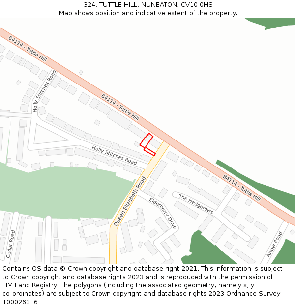 324, TUTTLE HILL, NUNEATON, CV10 0HS: Location map and indicative extent of plot