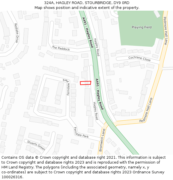 324A, HAGLEY ROAD, STOURBRIDGE, DY9 0RD: Location map and indicative extent of plot