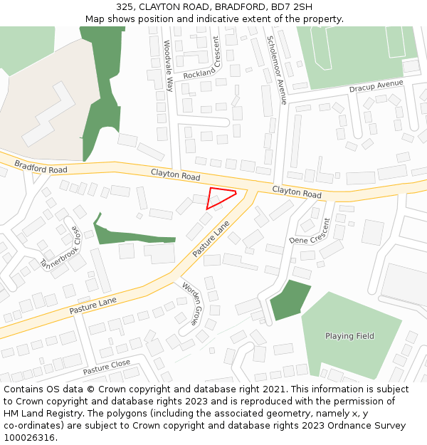 325, CLAYTON ROAD, BRADFORD, BD7 2SH: Location map and indicative extent of plot