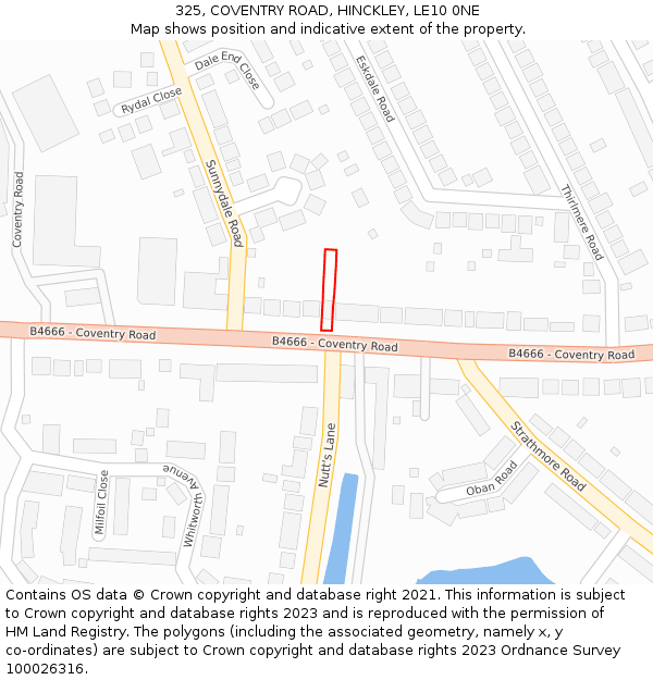 325, COVENTRY ROAD, HINCKLEY, LE10 0NE: Location map and indicative extent of plot