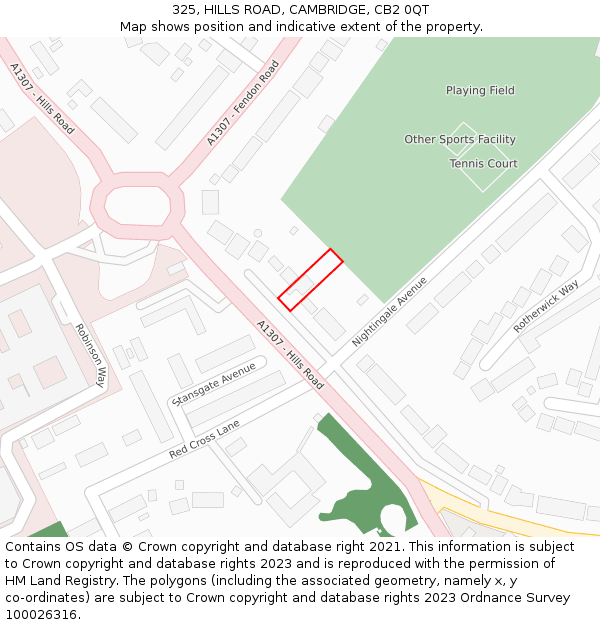 325, HILLS ROAD, CAMBRIDGE, CB2 0QT: Location map and indicative extent of plot