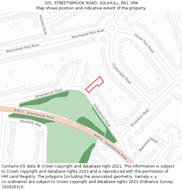 325, STREETSBROOK ROAD, SOLIHULL, B91 1RW: Location map and indicative extent of plot