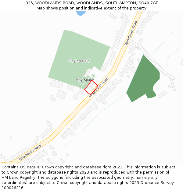 325, WOODLANDS ROAD, WOODLANDS, SOUTHAMPTON, SO40 7GE: Location map and indicative extent of plot