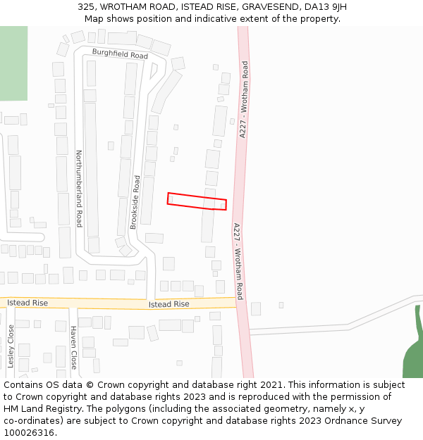 325, WROTHAM ROAD, ISTEAD RISE, GRAVESEND, DA13 9JH: Location map and indicative extent of plot