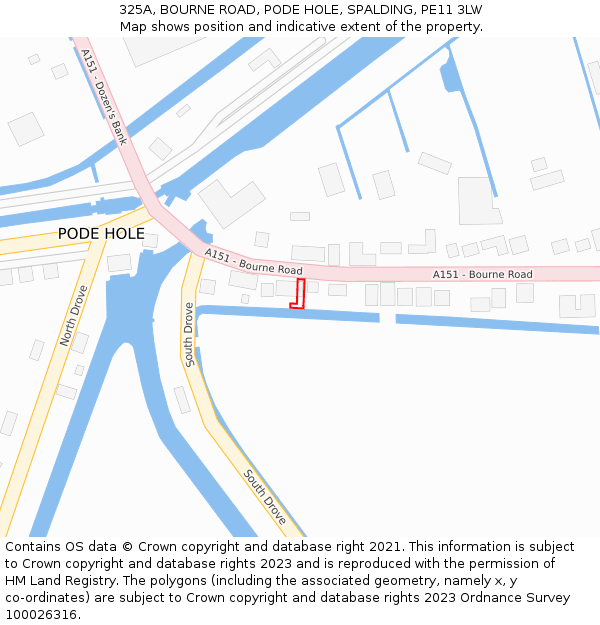 325A, BOURNE ROAD, PODE HOLE, SPALDING, PE11 3LW: Location map and indicative extent of plot