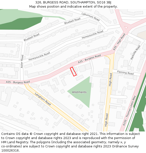 326, BURGESS ROAD, SOUTHAMPTON, SO16 3BJ: Location map and indicative extent of plot