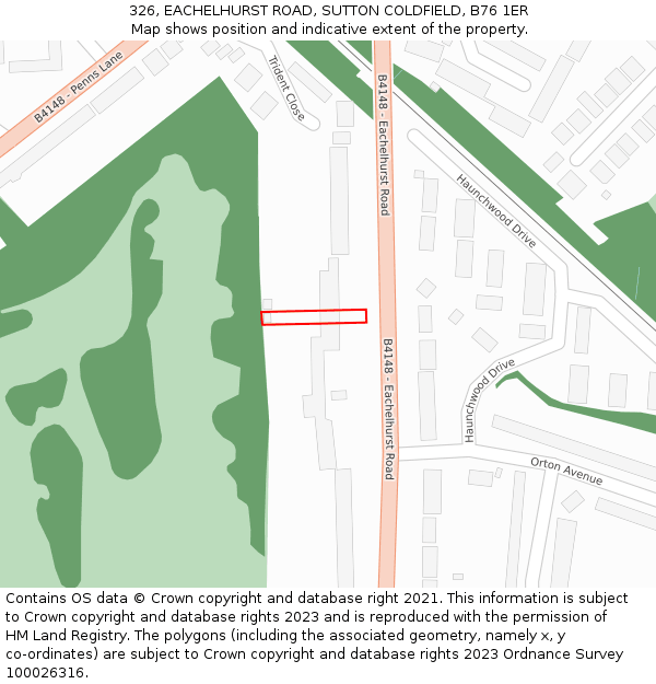 326, EACHELHURST ROAD, SUTTON COLDFIELD, B76 1ER: Location map and indicative extent of plot