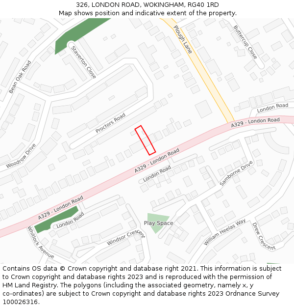 326, LONDON ROAD, WOKINGHAM, RG40 1RD: Location map and indicative extent of plot