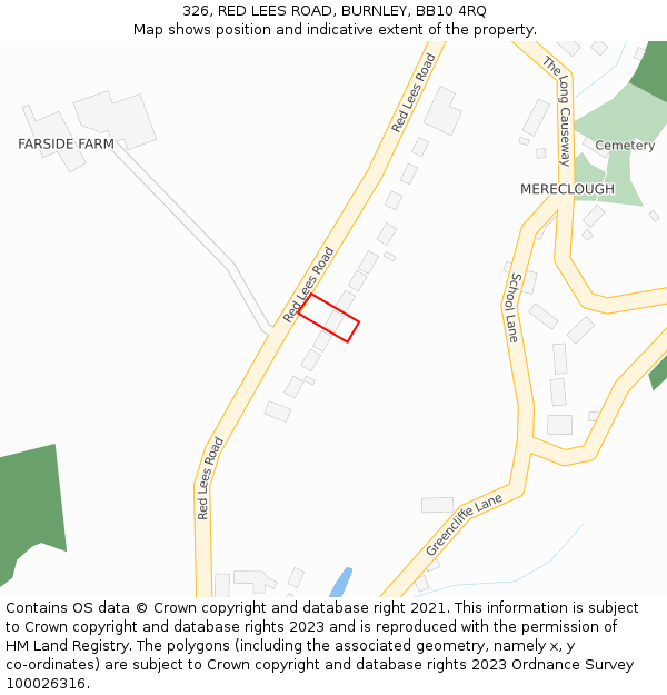 326, RED LEES ROAD, BURNLEY, BB10 4RQ: Location map and indicative extent of plot