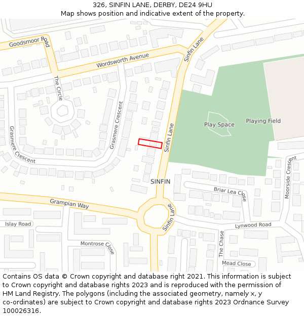 326, SINFIN LANE, DERBY, DE24 9HU: Location map and indicative extent of plot