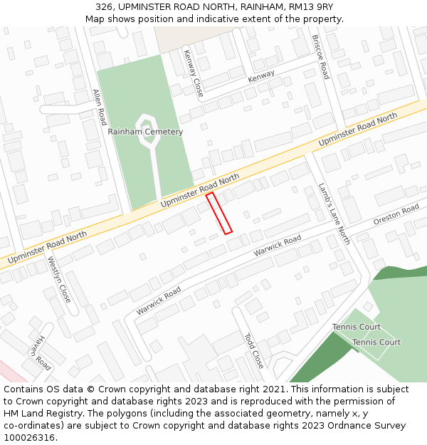 326, UPMINSTER ROAD NORTH, RAINHAM, RM13 9RY: Location map and indicative extent of plot