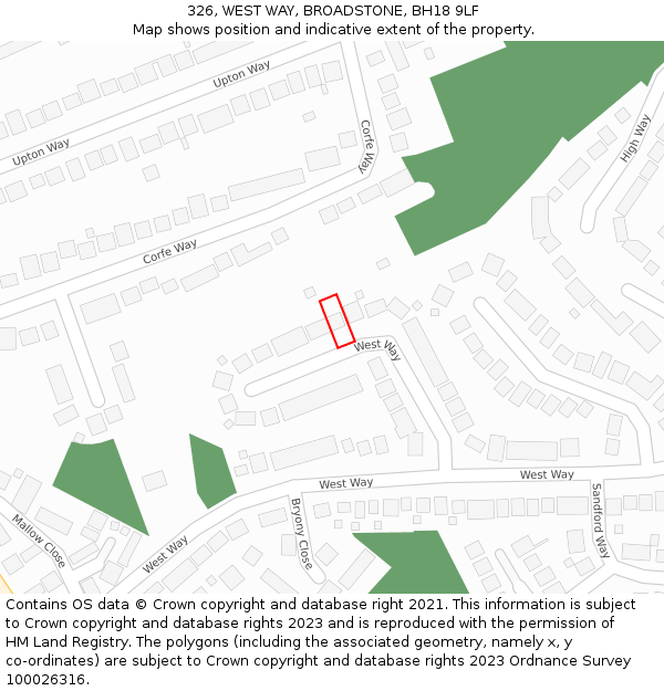 326, WEST WAY, BROADSTONE, BH18 9LF: Location map and indicative extent of plot