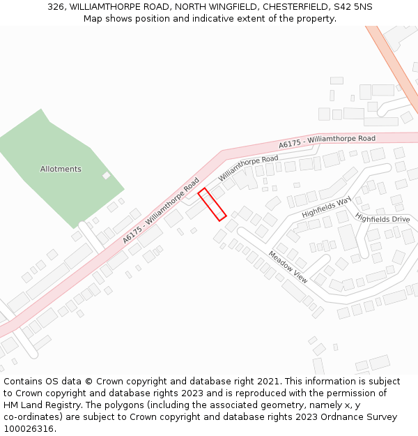 326, WILLIAMTHORPE ROAD, NORTH WINGFIELD, CHESTERFIELD, S42 5NS: Location map and indicative extent of plot