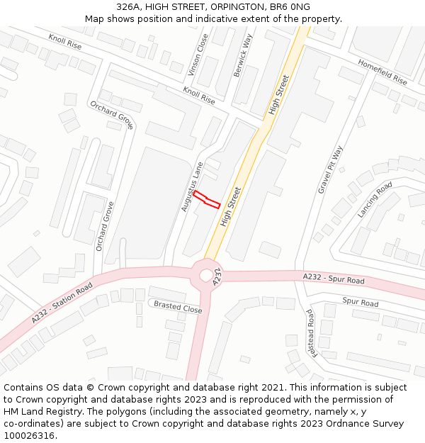 326A, HIGH STREET, ORPINGTON, BR6 0NG: Location map and indicative extent of plot