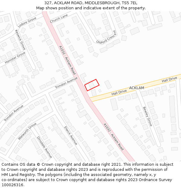 327, ACKLAM ROAD, MIDDLESBROUGH, TS5 7EL: Location map and indicative extent of plot