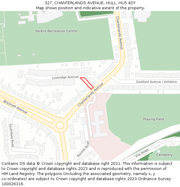 327, CHANTERLANDS AVENUE, HULL, HU5 4DY: Location map and indicative extent of plot