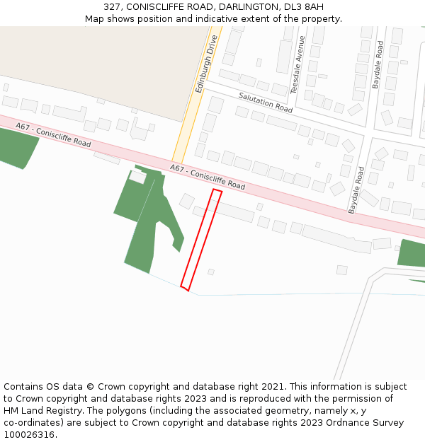 327, CONISCLIFFE ROAD, DARLINGTON, DL3 8AH: Location map and indicative extent of plot