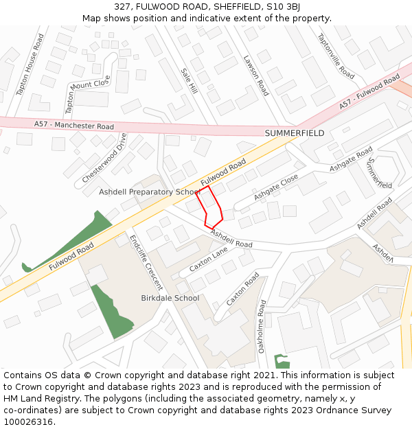 327, FULWOOD ROAD, SHEFFIELD, S10 3BJ: Location map and indicative extent of plot