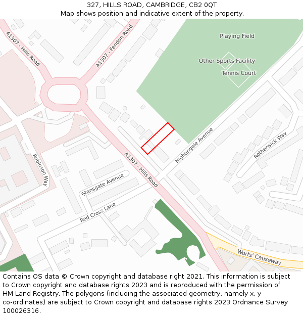 327, HILLS ROAD, CAMBRIDGE, CB2 0QT: Location map and indicative extent of plot