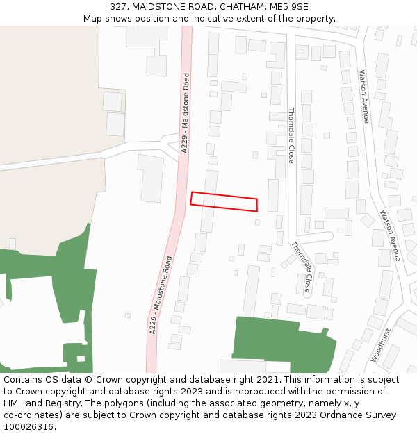 327, MAIDSTONE ROAD, CHATHAM, ME5 9SE: Location map and indicative extent of plot
