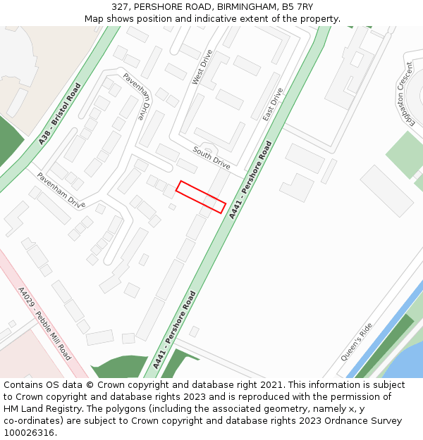 327, PERSHORE ROAD, BIRMINGHAM, B5 7RY: Location map and indicative extent of plot