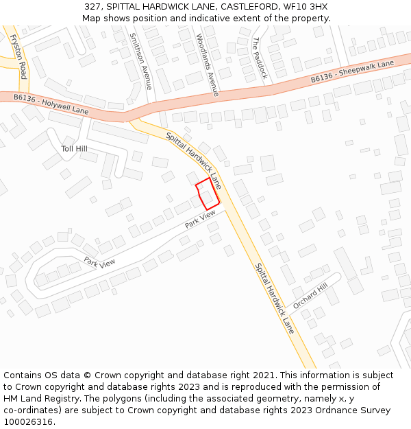 327, SPITTAL HARDWICK LANE, CASTLEFORD, WF10 3HX: Location map and indicative extent of plot