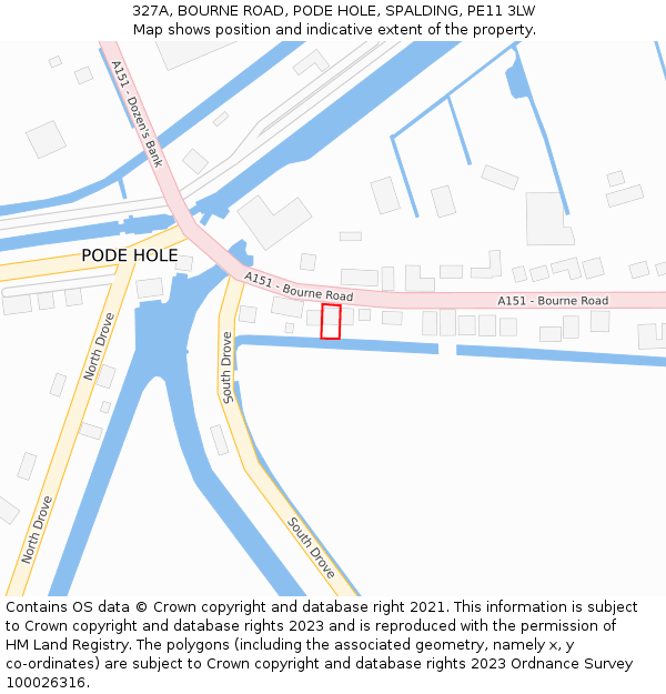 327A, BOURNE ROAD, PODE HOLE, SPALDING, PE11 3LW: Location map and indicative extent of plot