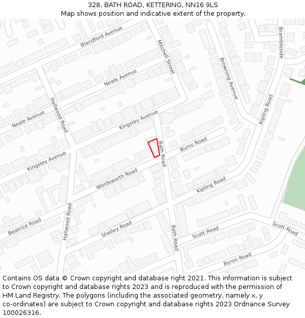 328, BATH ROAD, KETTERING, NN16 9LS: Location map and indicative extent of plot