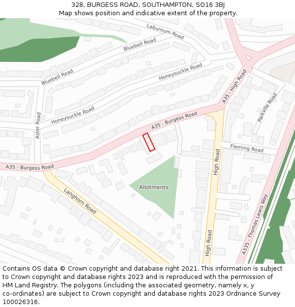 328, BURGESS ROAD, SOUTHAMPTON, SO16 3BJ: Location map and indicative extent of plot