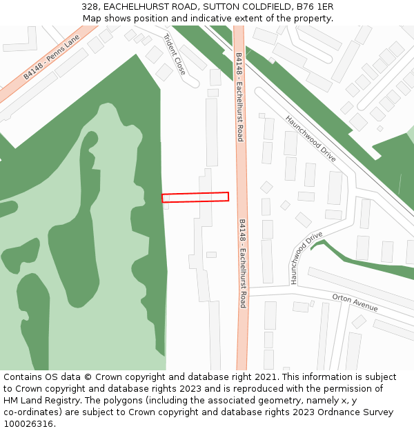 328, EACHELHURST ROAD, SUTTON COLDFIELD, B76 1ER: Location map and indicative extent of plot