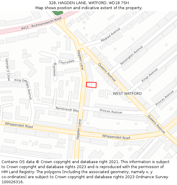 328, HAGDEN LANE, WATFORD, WD18 7SH: Location map and indicative extent of plot