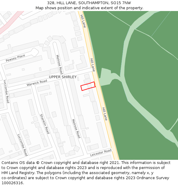 328, HILL LANE, SOUTHAMPTON, SO15 7NW: Location map and indicative extent of plot