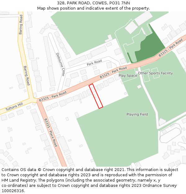 328, PARK ROAD, COWES, PO31 7NN: Location map and indicative extent of plot
