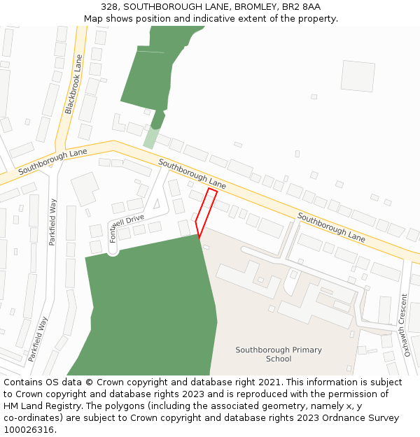 328, SOUTHBOROUGH LANE, BROMLEY, BR2 8AA: Location map and indicative extent of plot