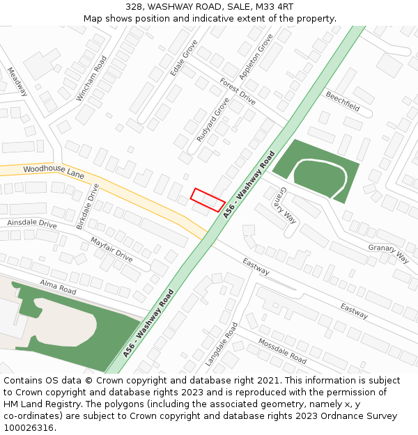 328, WASHWAY ROAD, SALE, M33 4RT: Location map and indicative extent of plot