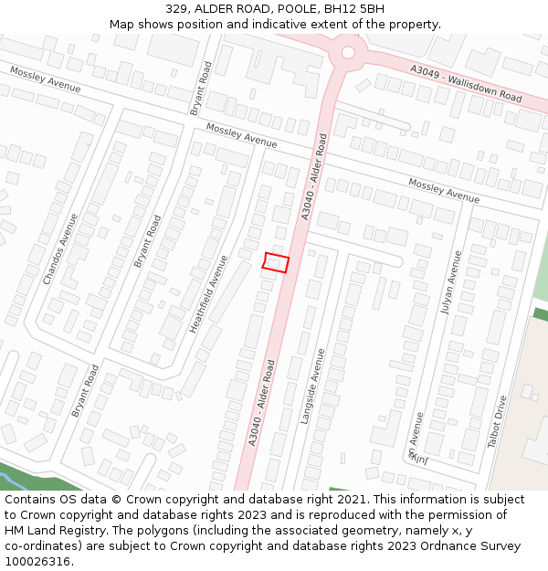 329, ALDER ROAD, POOLE, BH12 5BH: Location map and indicative extent of plot